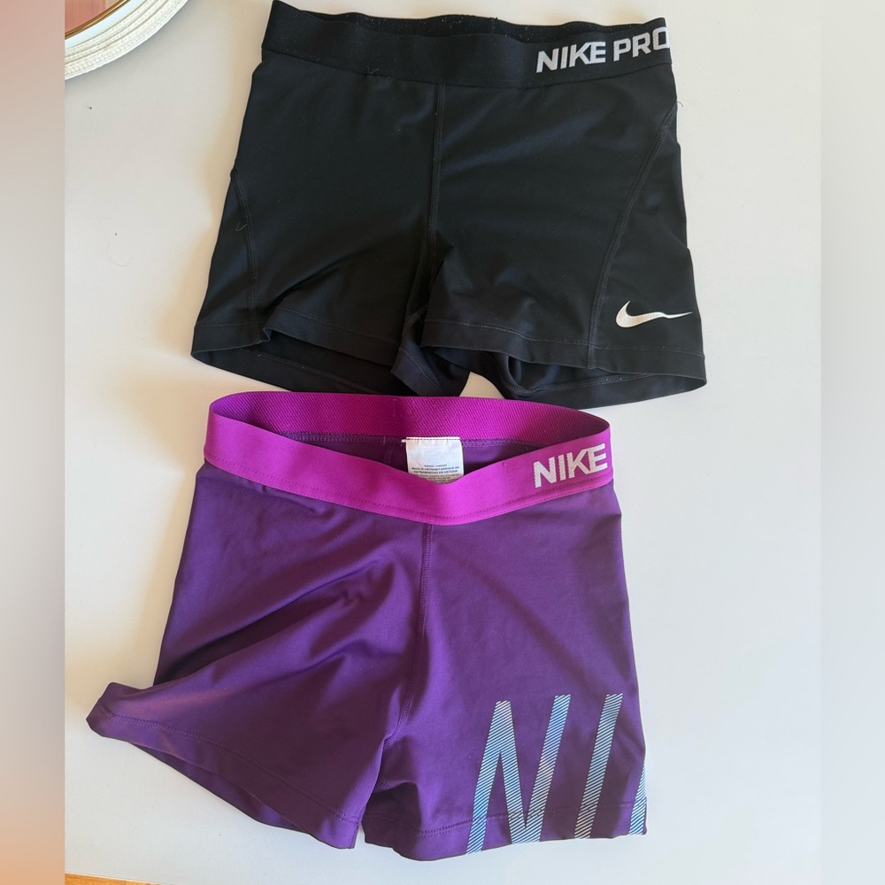 2 Nike Pro Shorts - Black and Purple